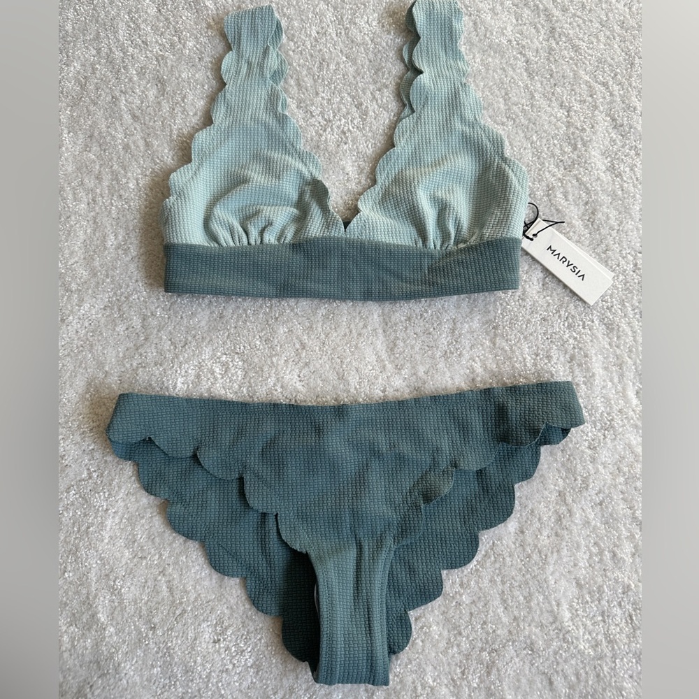 Marysia Swim Scalloped Textured Bikini Top in Seafoam